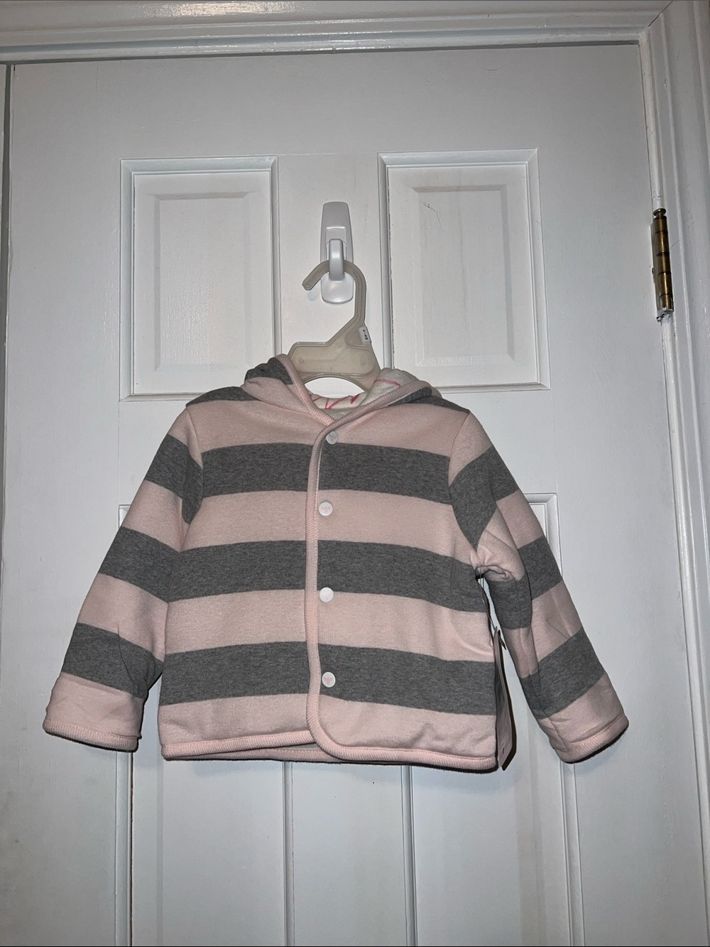 Burt’s Bees Pink and Gray Striped Hooded Snap Jacket